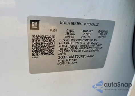 2018 Chevrolet Malibu Lt z USA, uszkodzony, nr VIN 1G1ZD5ST0JF253682